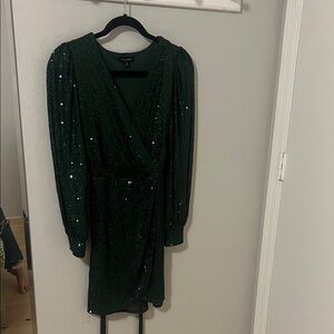 Trendy Boutique Dark Green Sequin Long Sleeve Dress
